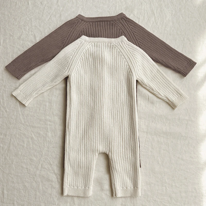 Korean Style Newborn Baby Boys Girls Jumpsuit+Hat Long Sleeve Knitting Solid Color Romper Spring Autumn Baby Boys Girls Clothes