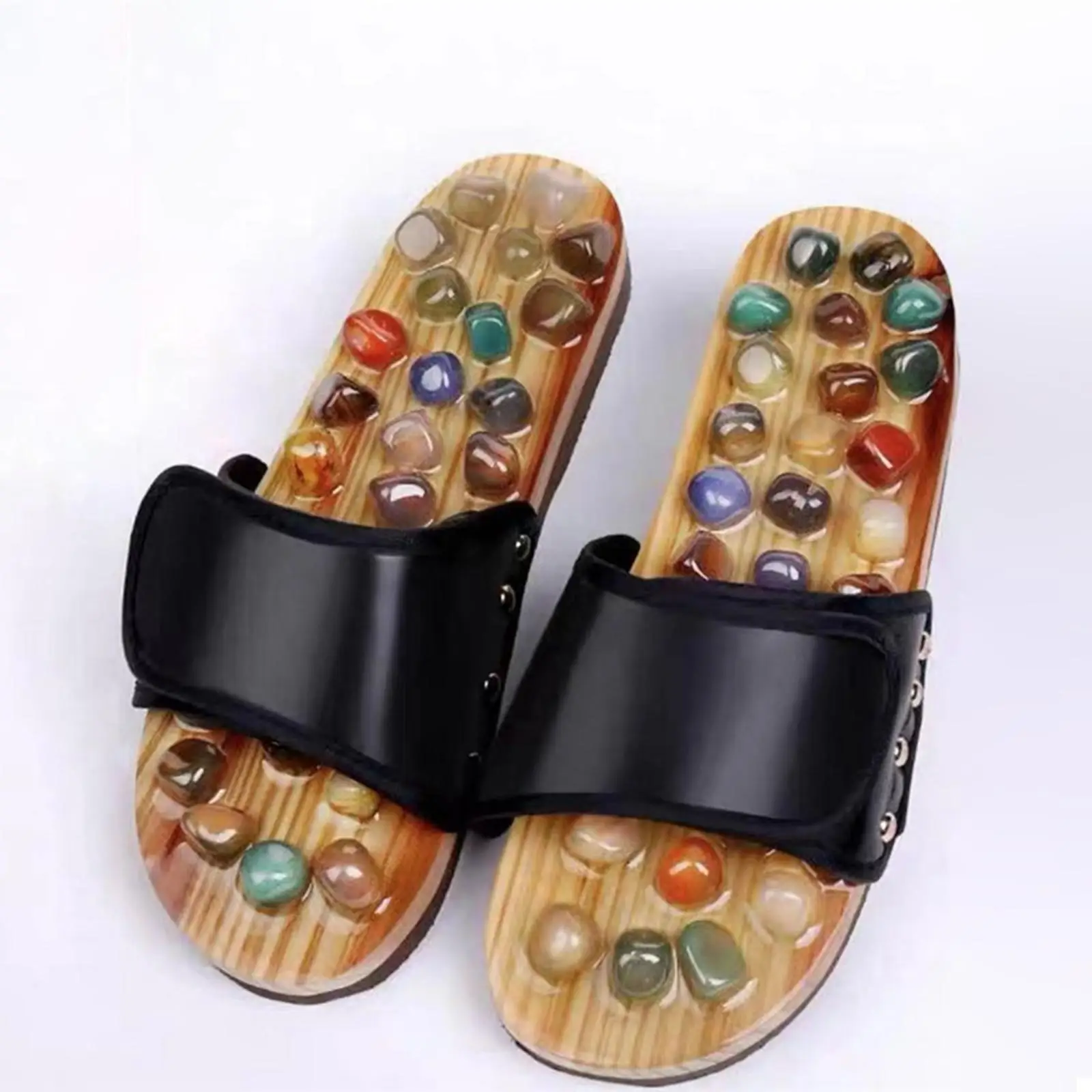 Zapatillas de masaje de acupresión para pies, diseñadas para adultos, con piedras naturales y suela antideslizante, ideales para el verano. Sandalias con parte superior ajustable para mayor comodidad en personas mayores.