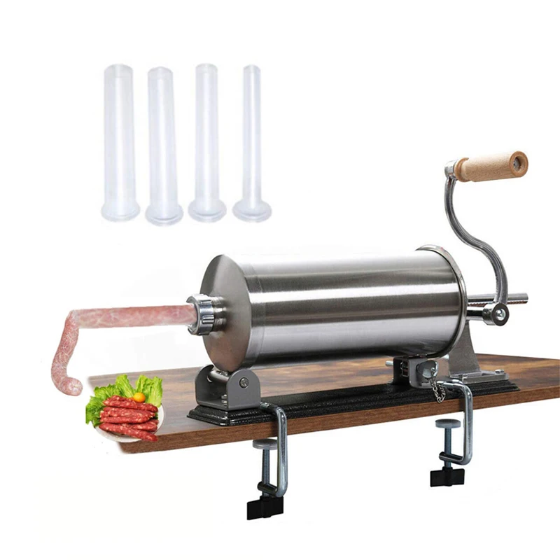 

6LBS/3L Stainless Steel Horizontal Manual Sausage Stuffer Making Machine with 4 Size Plastic Tubes