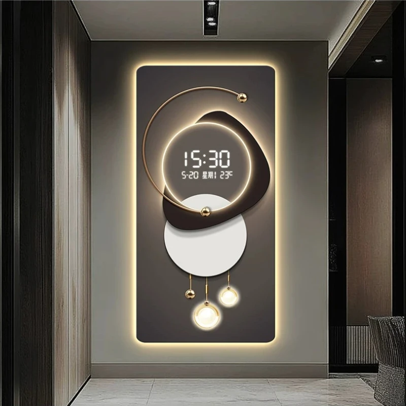 Modern Art LED Wall Clock Living Room Entrance Corridor Wall Decor Mute Digital Clock Large Abstract Hanging Painting Wall Watch