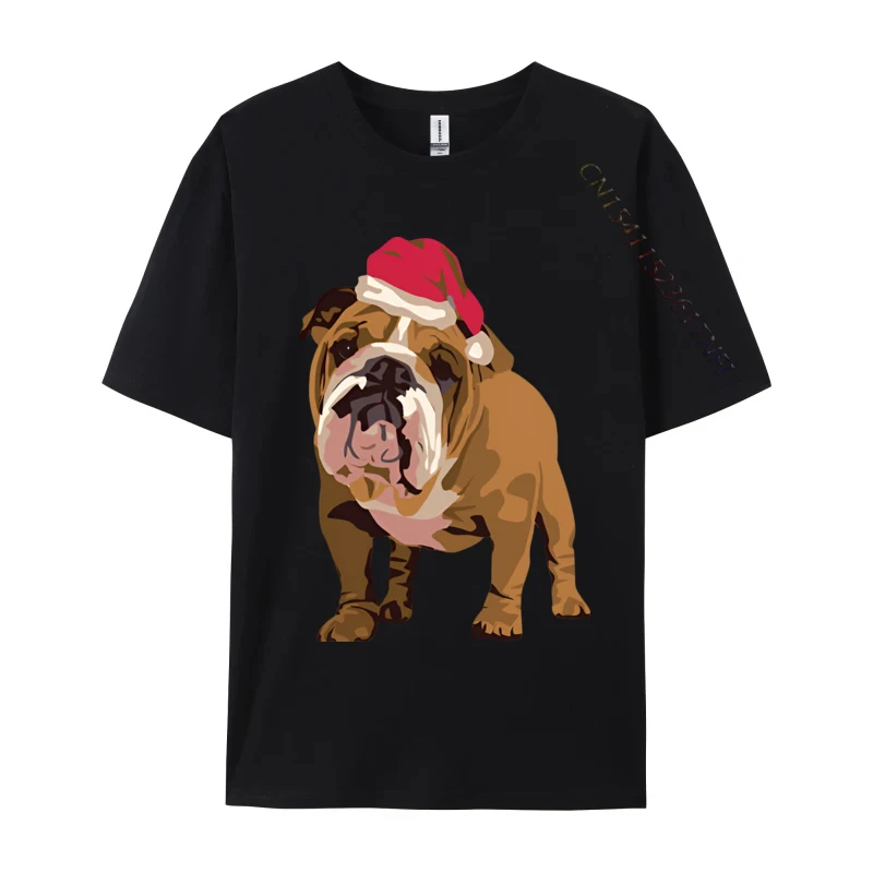 Bulldog In A Santa Hat T-shirt Novelty Cotton Man Tops Shirts Printed Funky Top T-shirts Luxury T Shirt Men High Quality