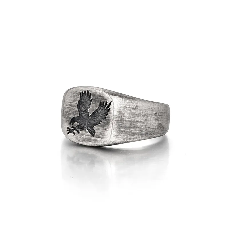 

Buyee 925 Sterling Silver Male Ring Finger Elegant Eagle Gray Open Ring for Men Fashion Punk Fine Jewelry Circle Gift