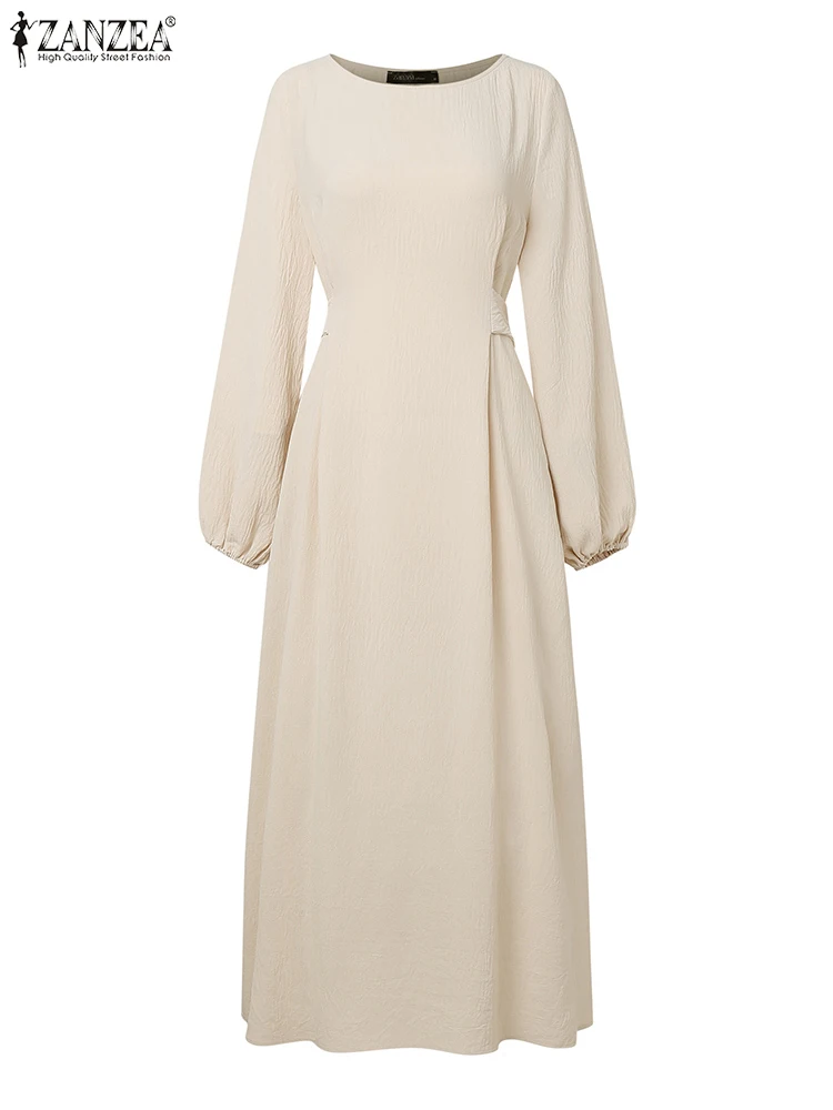 ZANZEA Women Dress Long Sleeve Elegant OL Work Sundress 2025 Fashion Casual Loose Vestido Solid Color Elegant A-Line Party Robe