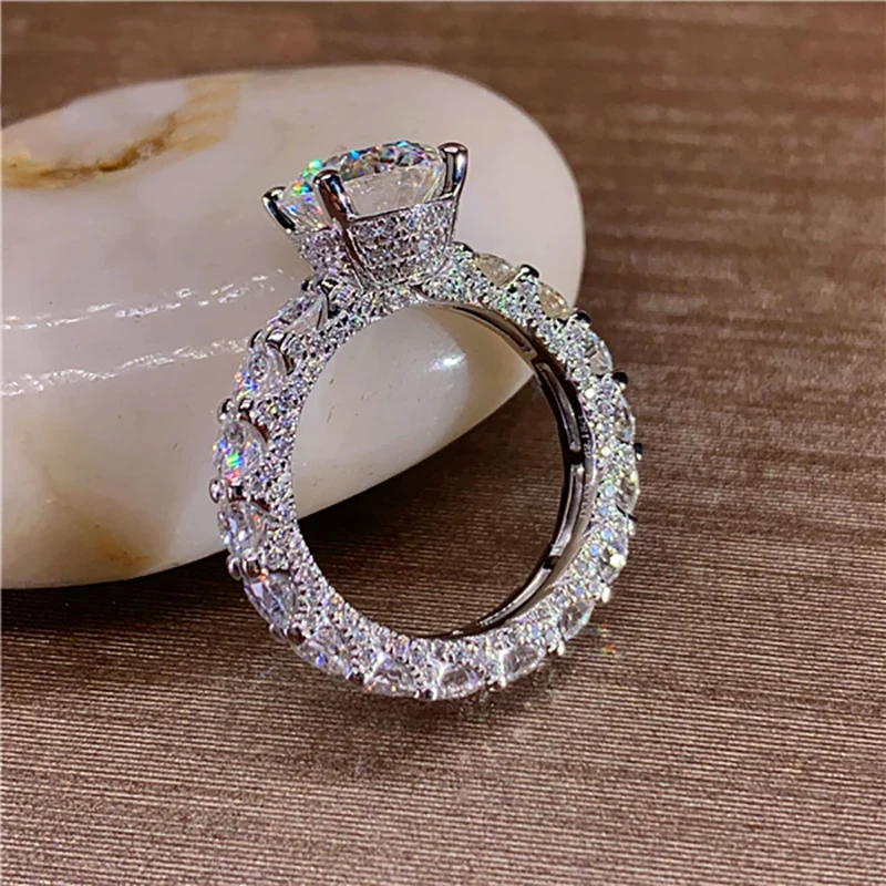 5.6.7.8.9. 10Ct 18K White Gold Ring Women Wedding Party Anniversary Engagement Ring  Round Moissanite Diamond Ring Crown Luxury