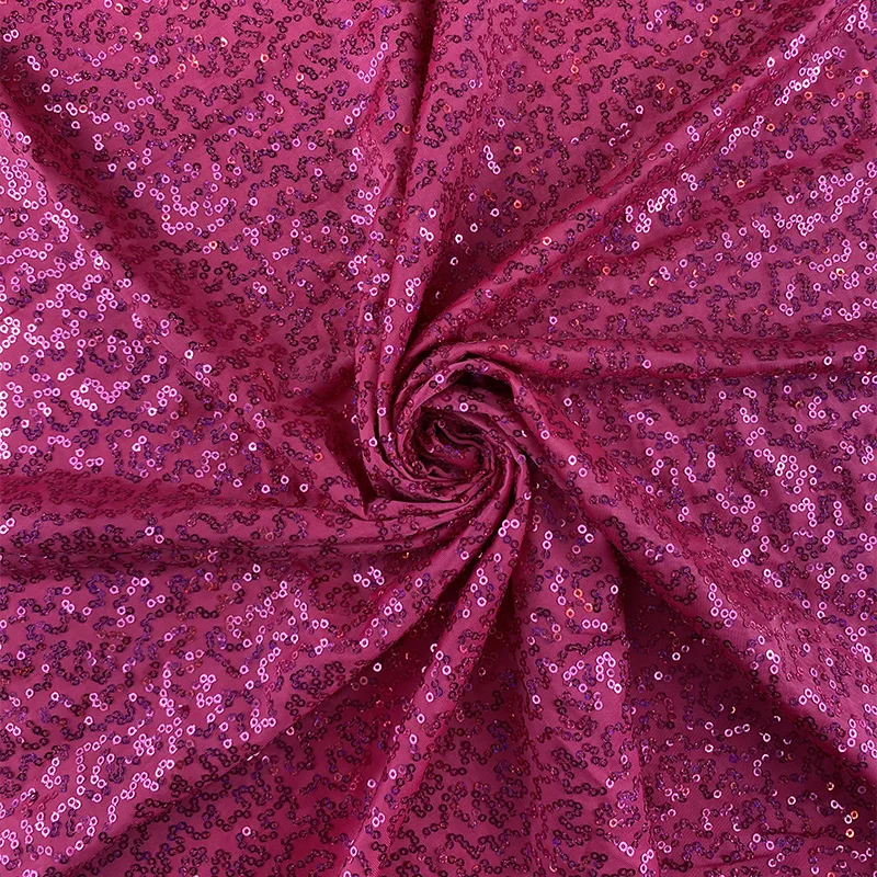 Fushia Sequins 3mm  Fabrics Shiny 4ways Stretch Knit Embroidery Dance Dress Sparkly Fabric for DIY Dress Clothes Wide130cm