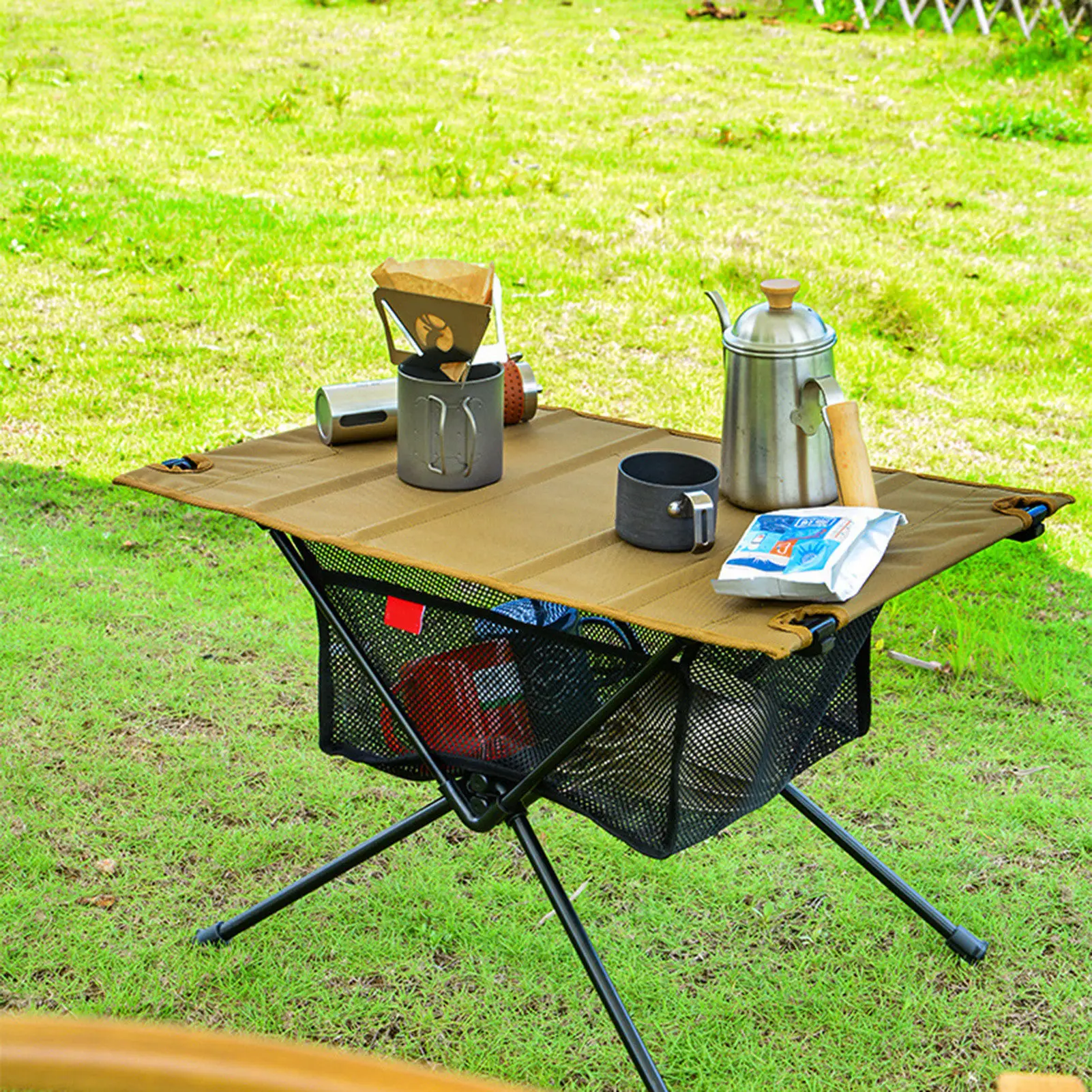 Folding Table Portable Storage Net Shelf Bag Stuff Mesh For Picnic Outdoor Camping Barbecue Kitchen Folding Table Rack