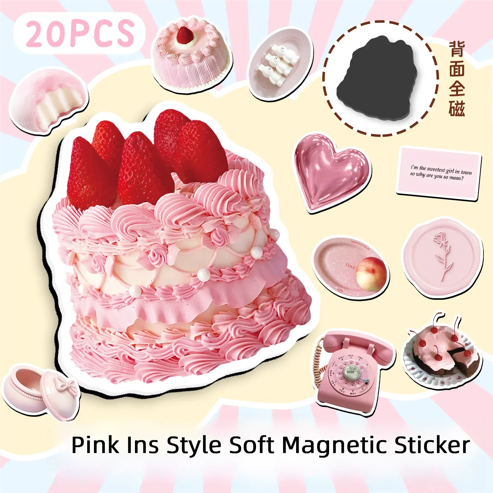 

20Pcs Creative Pink Ins Style Soft Magnetic Sticker Fridge Magnet Home Decoration Items Refrigerator Magnets Kitchen Accessories