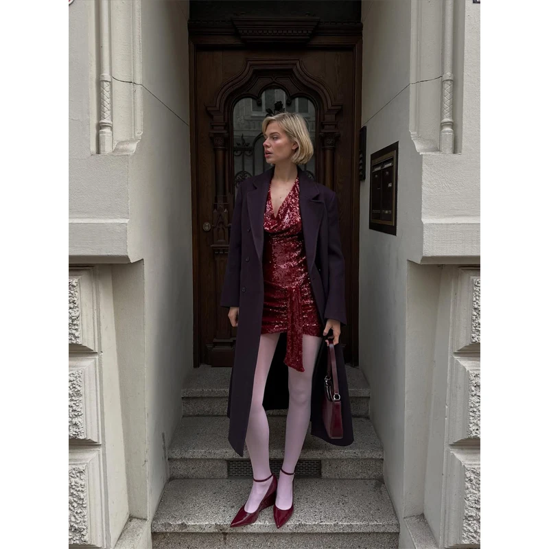 Chic Sequin Backless Halter Mini Dress Women Sexy Sleeveless Off-shoulder Waist Cinching Dresses 2026 Lady Club Party Vestidos