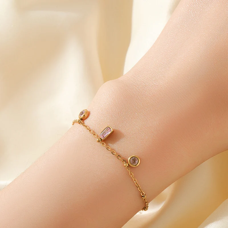 EILIECK 316L Edelstahl Bunter Blumen-Herz Zirkonia Armband für Damen, Modische Handgelenkskette, Zarter Schmuck – Detail 6