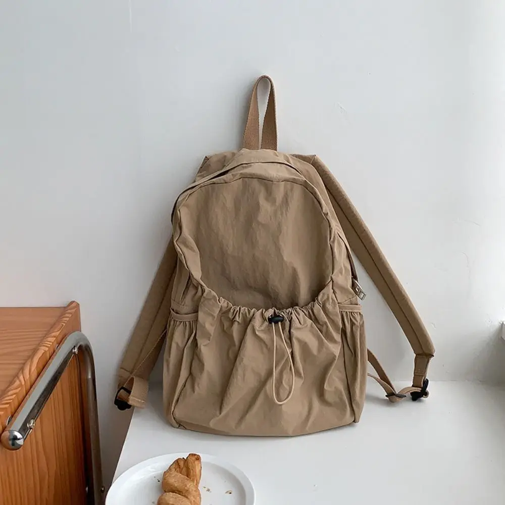 

Korean Style Drawstring Backpack Wrinkle Large Capacity Light Soft Nylon Bag Solid Color Tote Bag Shoulder Bag Office Worker
