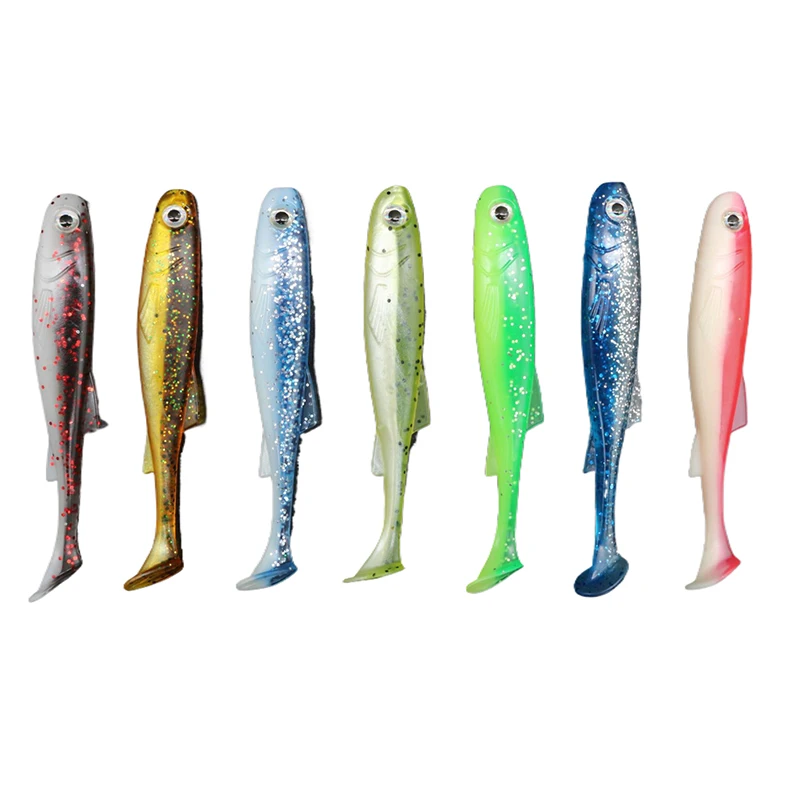 12.5cm 10cm 7.5cm Two-color T-tail Fishing Lures Colorful Swimbait Soft Lure With 3D Eyes Jigging Head Rig Hoduller Shad