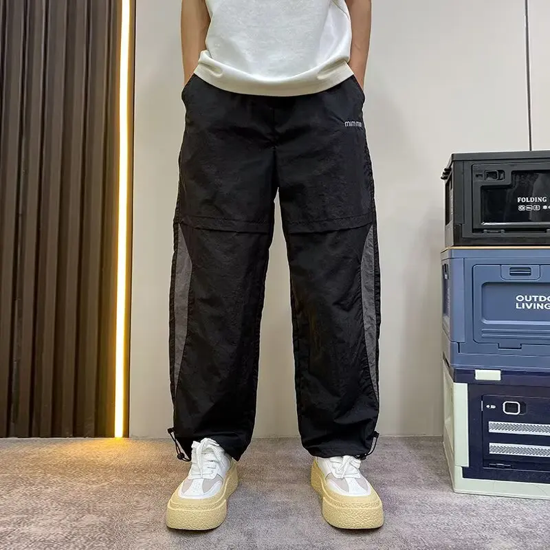 

Мужские широкие брюки, весна-лето, модные свободные повседневные брюки с заниженной талией, легкие дышащие универсальные прямые брюки