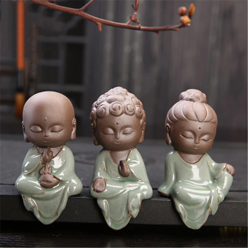 1Piece Zen Buddha Cute Ornaments Hand Made Purple Clay Little Monk Tea Pet Chinese Set Peaceful Home Decoration