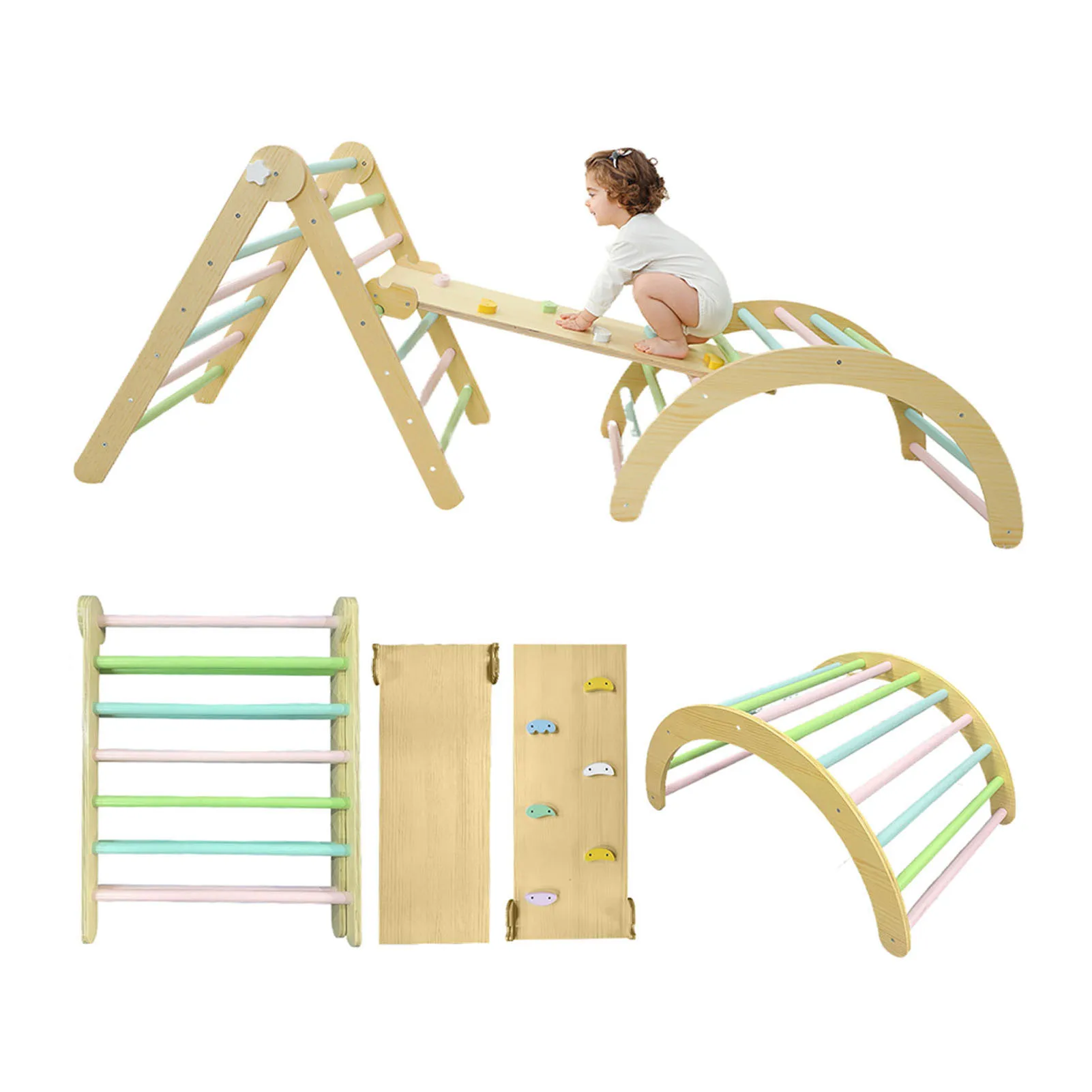

Wooden Arch Climbing Toddler Climbing Arch Ramp Ladder Climbing Set Indoor Playground for Toddlers 1-3 Years Old