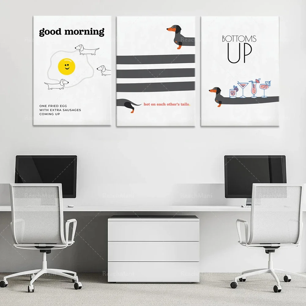 Good Morning Sausage Dog Art Print Vienna Dog Poster Dachshund Catch Those Tails Home Decor Sock Bottoms up Wall Art