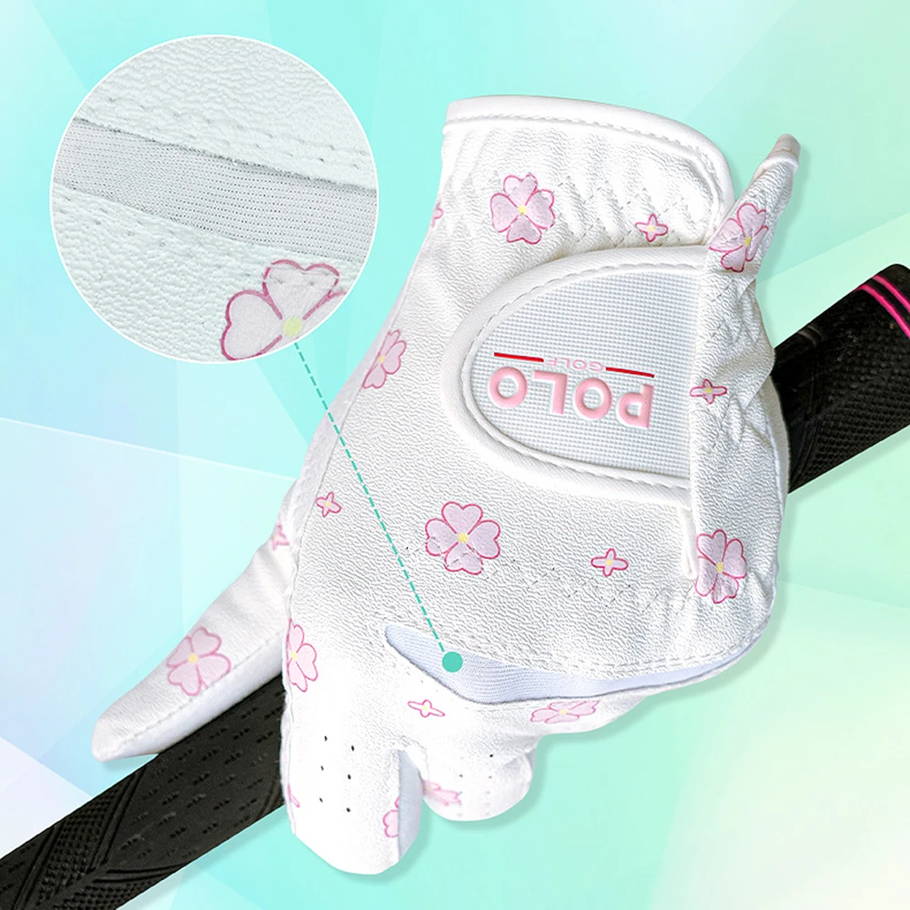 A Pair POLO  Korean Printed Sports Gloves for Women, Golf Gloves, PU Microfiber Fabric, Sun Protection, Wear-Resistant