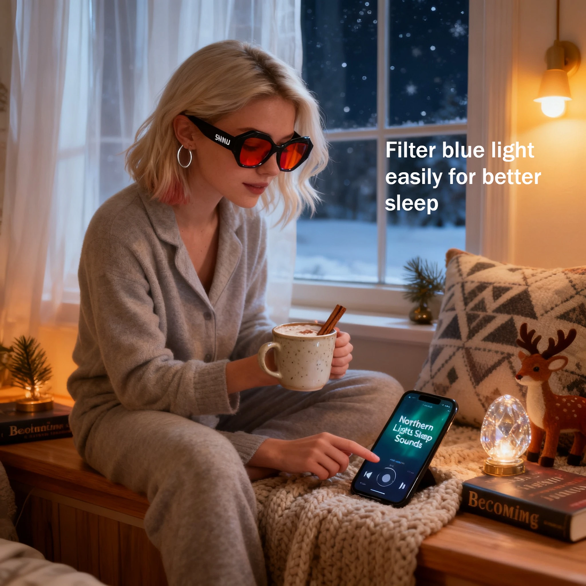 ブルーライトカット-レッドレンズメガネ-快眠-女性用-オレンジレンズメガネ-ブルーライトを遮断-ゲームや長時間作業に