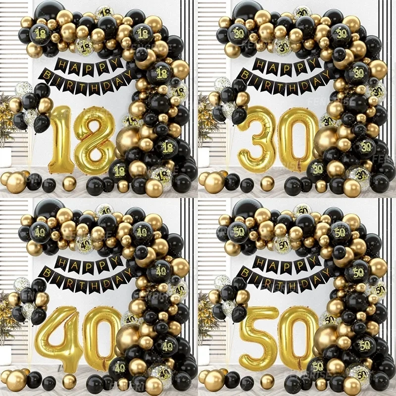 Black Gold Balloon Garland Arch Kit Balloon Birthday Happy 30 40 50th Birthday Party Decorations Wedding Graduation Decoration