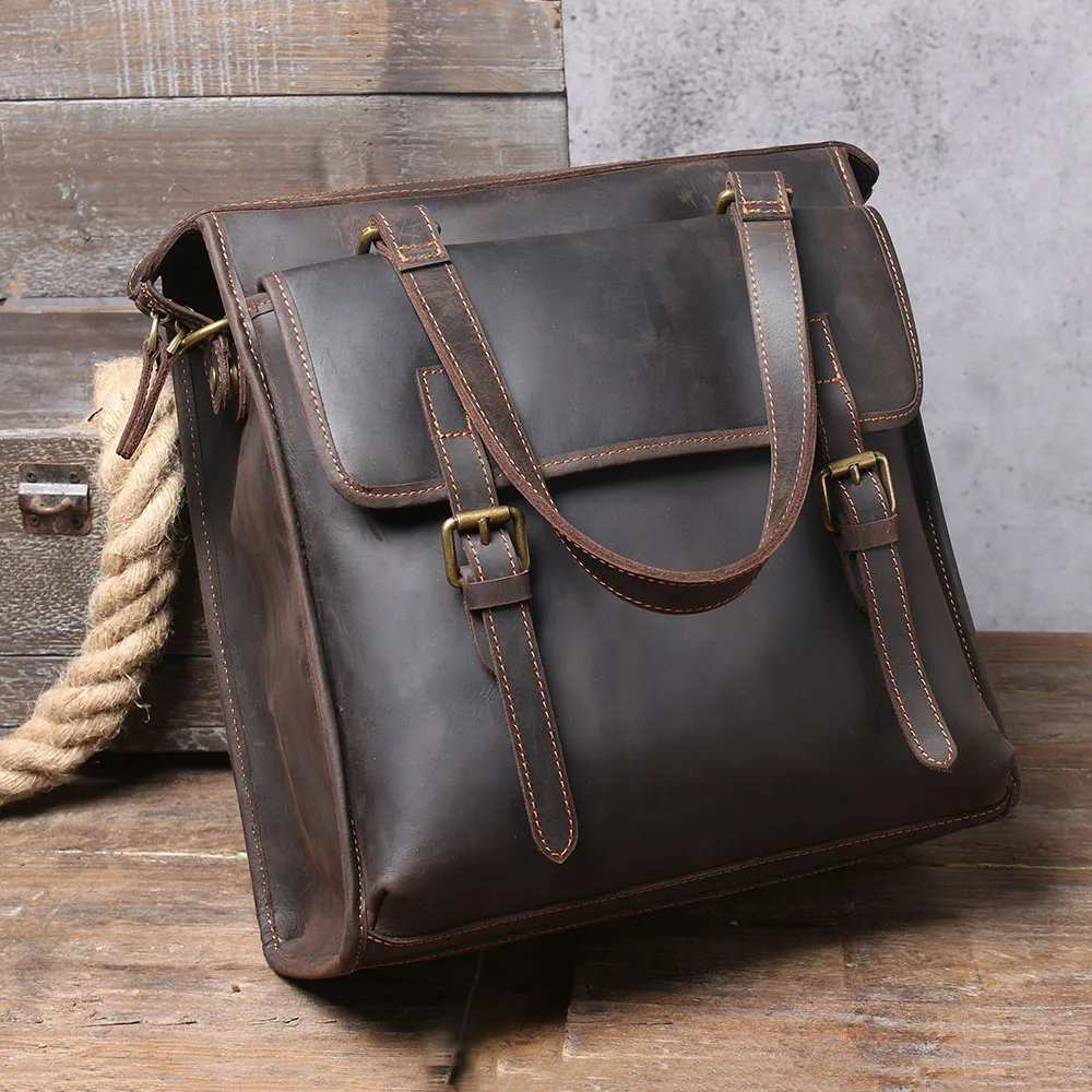 S.WORKER Vintage Echtleder Laptop-Rucksack Herren Casual Schultasche Crazy Horse Rindsleder Tasche Aktentasche Umhängetasche – Detail 12