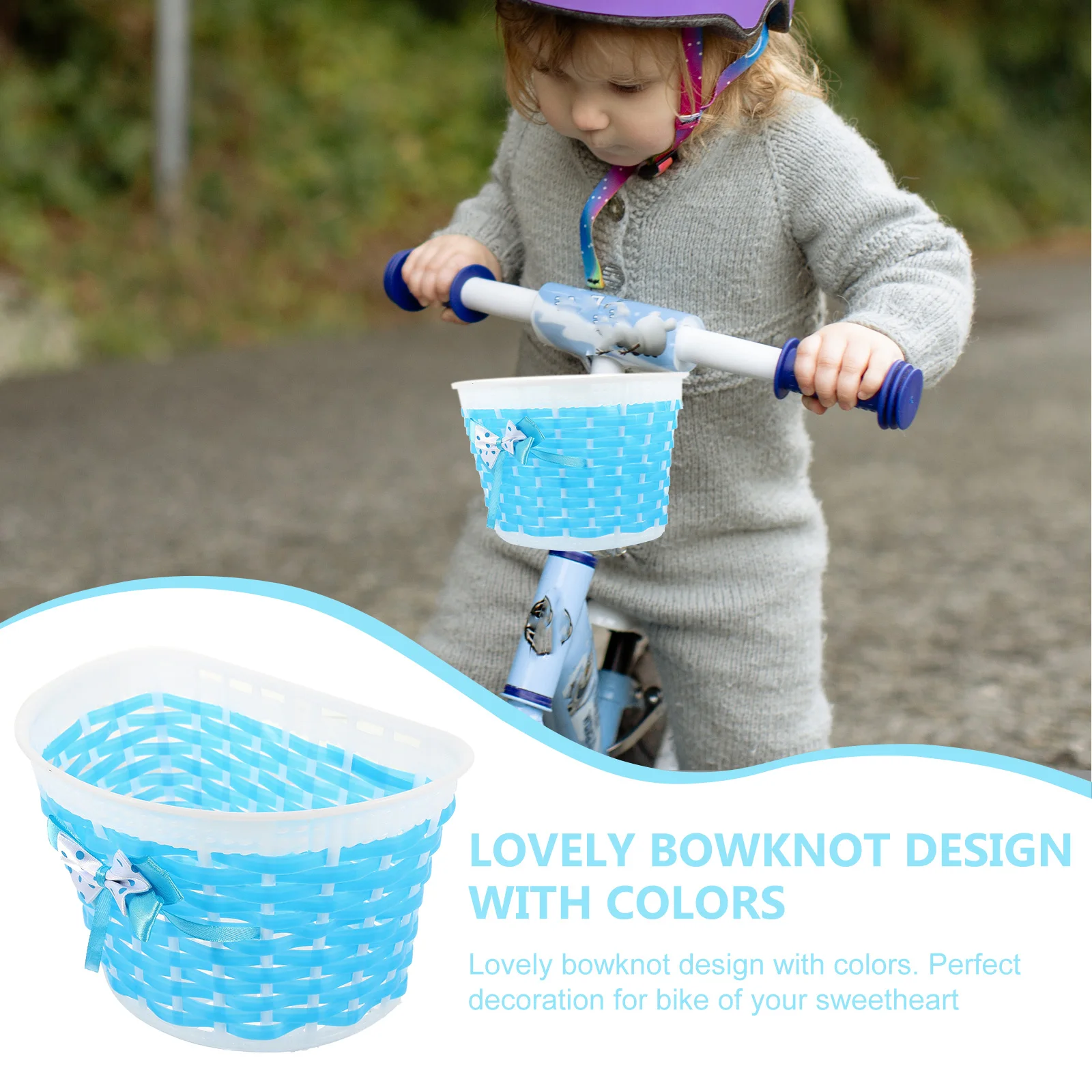 

20.5X13.8X13.5Cm Plastic Knitted Bike Basket Durable Strong Front Basket For Kids Crash Resistant Compact Bowknot Design Blue S