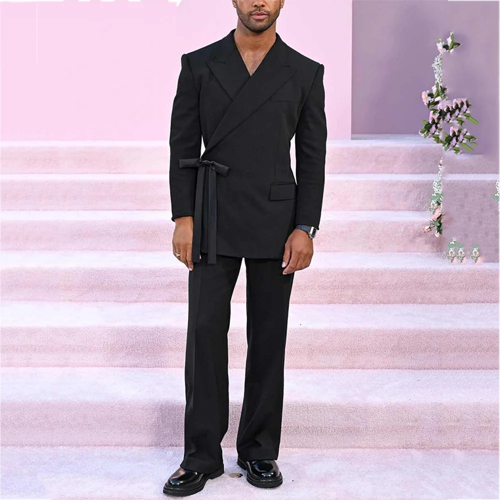 

Classic Black Men Suit Two Piece Peak Lapel Slim Fit Gentleman Business Casual Male Clothing Formal Man Set Jacket Pants