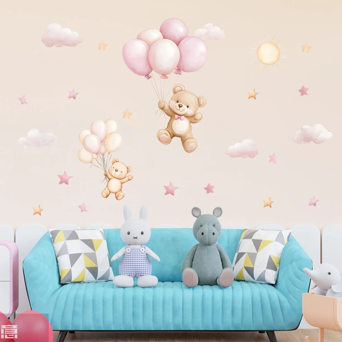 1PC Little Bear Cloud Star Balloon Pattern Stickers Room Bedroom Home Wall Beautification Decoration Stickers - view 2