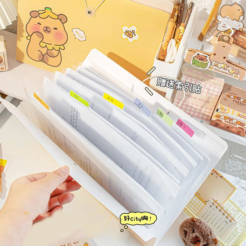 Kawaii Student Folder Capybara Organ Bag A4 Large-capacity Information Classification Multi-layer Test Paper Storage File Bag