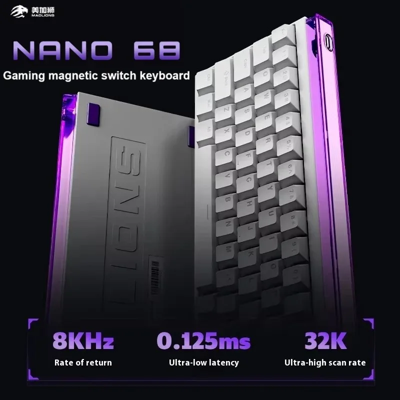 Madlions Nano68 Magnetic Switch Gaming Keyboard Rapid Trigger 0.01mm RT Switches Hall Effect Mechanical Keyboard for Valorant
