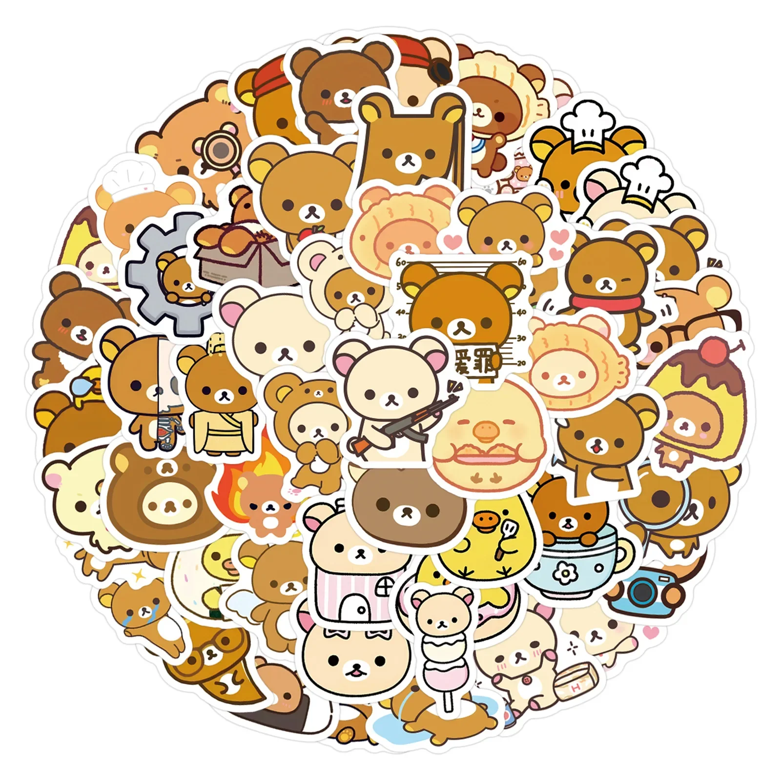 105 Pcs Kawaii Rilakkuma Stickers Cute Bear Vinyl Waterproof for Laptop Phone Case Notebook Water Bottle DIY Collection