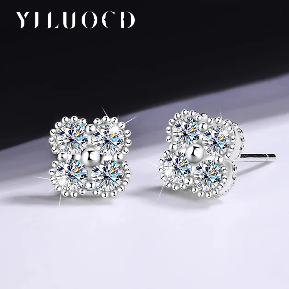 

Four Clover Full Moissanite Stud Earrings for Women 925 Sterling Silver Flower Hypoallergenic Piercing Earring 0.8ct Lab Diamond