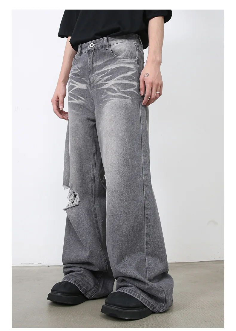 

Pants Holes Washing Ripped Trousers Design Straight Lax Jeans Old High Street Drap