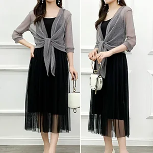 Strickjacke Frauen transparent mit Spitze und Glitzer, Halbmango, leichte Sommerjacke, transparent lose Bluse 8 Hauptverkaufs Manga Transparent Bluse - №2