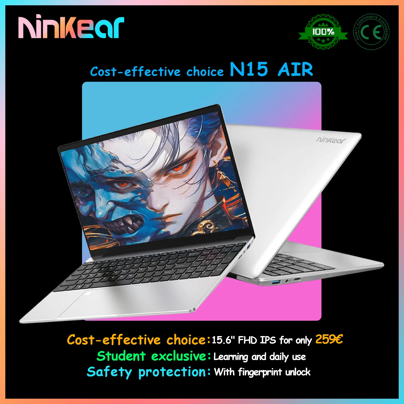 Ninkear N15 Air The best Christmas gift  Intel N95 15.6\' FHD IPS 16GB+512GB Backlit Keyboard Fingerprint unlock Notebook