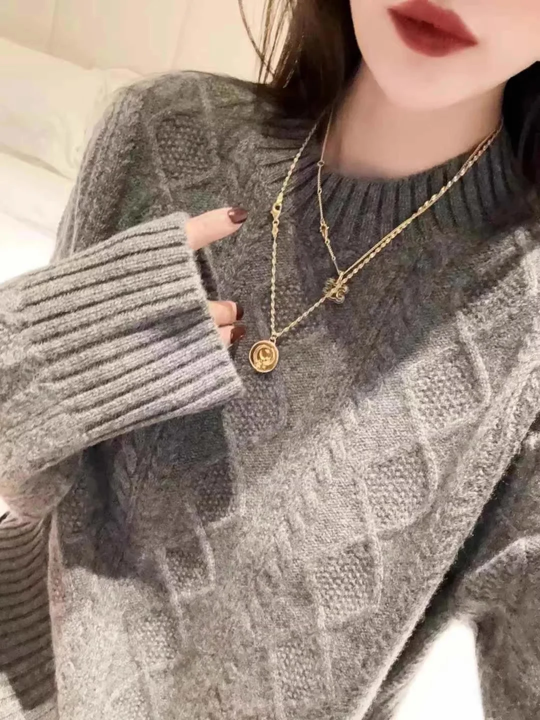 

Women's 100% Cashmere Sweater, Long-sleeved Pullover Loose Leisure Basic Knitwear Tops korean popular women's clothes