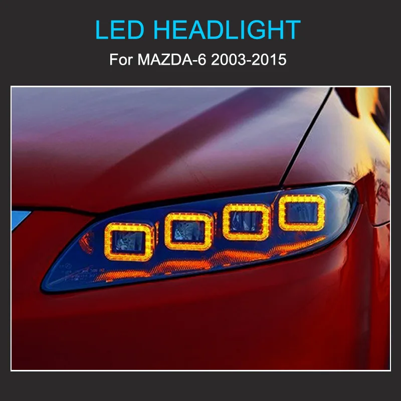1 par de conjunto de farol led para mazda 6 2003-2015 atualização farol plug and play com lâmpadas de cabeça dianteiras de giro dinâmico drl
