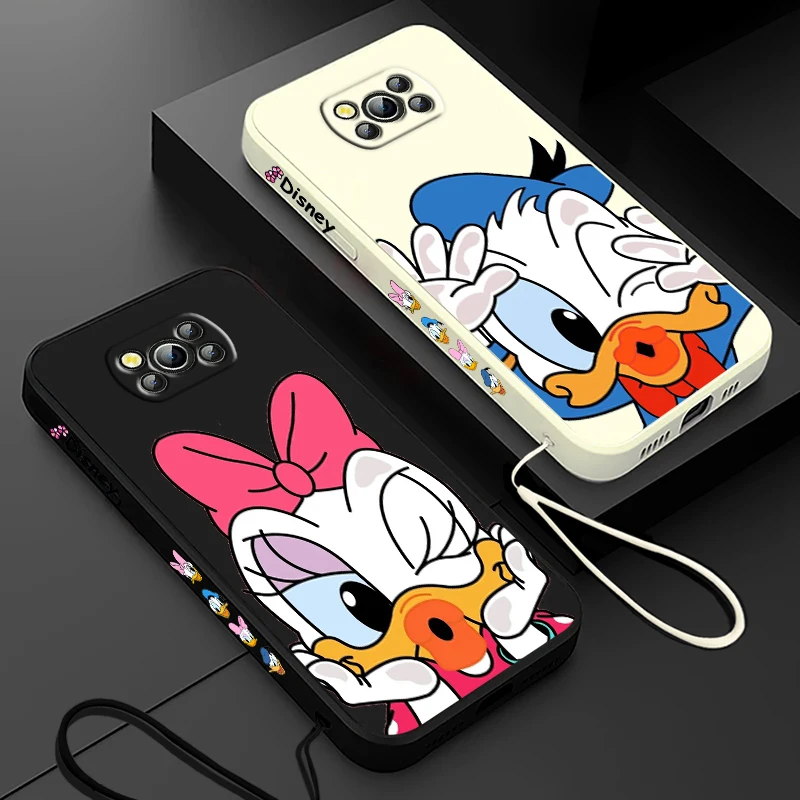 

Disney Donald Duck For Xiaomi Poco Cover For X4 X3 F4 NFC M6 M5 M4 M3 GT S Pro Liquid Left Rope 4G 5G Phone Case