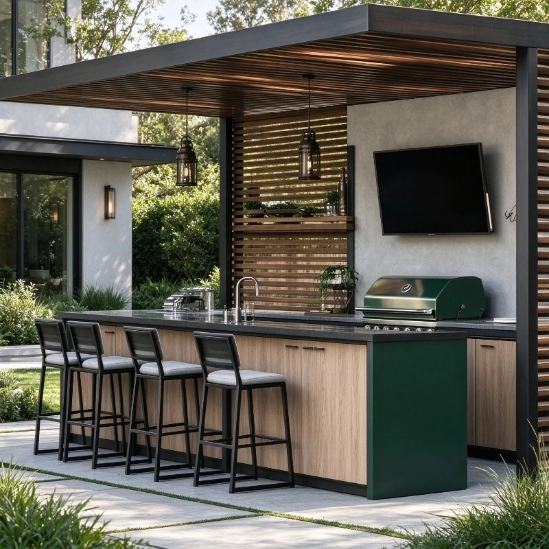 Customized Stainless Steel Outdoor Kitchen Cabinet Waterproof Freestanding BBQ Station with Grill Sink Drawers for Outdoor Patio