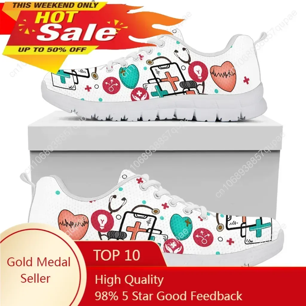 

Women Casual Flats Shoes Physician Nursing Staff EMT ECG Print Lace Up Mesh Sneakers Female Footwear Chaussure Femme