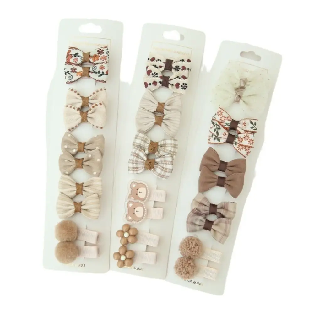 10PCS Barrettes Beige coffee Bows Hair Clips Cotton Fashion Bowknot BB Clips Cute Sweet Flower Hairpins