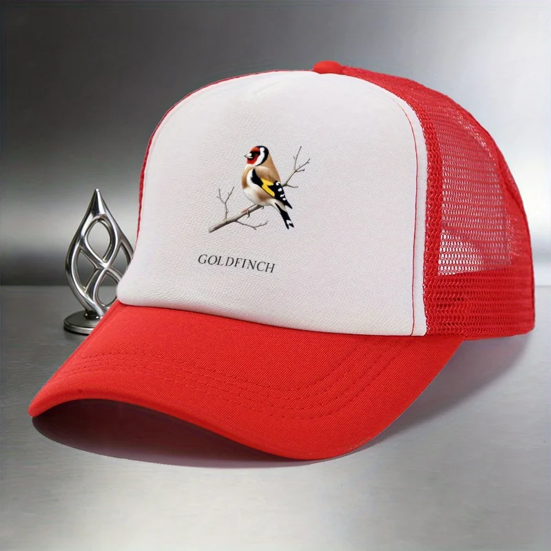Goldfinch Bird Print Trucker Hat Breathable Mesh Baseball Cap Casual Outdoor Sun Protection Cap