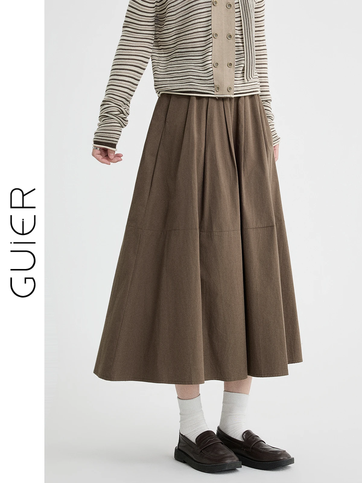 

High Waist Pleated A-Line Skirt for Women Spring 2026 New Vintage Slimming Versatile Midi Skirt by Guier