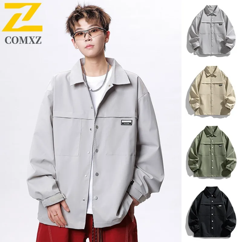 

COMXZ Men Baseball Jacket Outdoor Lightweight Windproof Jogger LeisureTurndown Collar Rider Jackets Handsome Corduroy Jacket