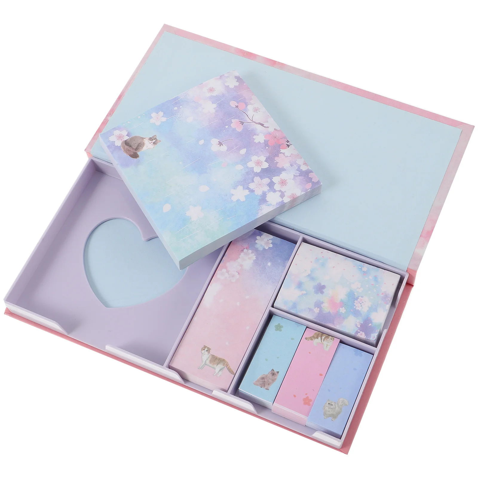 1 Satz 1 Set Katzen-Aufkleber-Notizblöcke, Kirschblüten, Tier-Design, klebrige Notizblock-Box für Zuhause, Schule, Büro, schläfrige Katze, wiederverwendbar