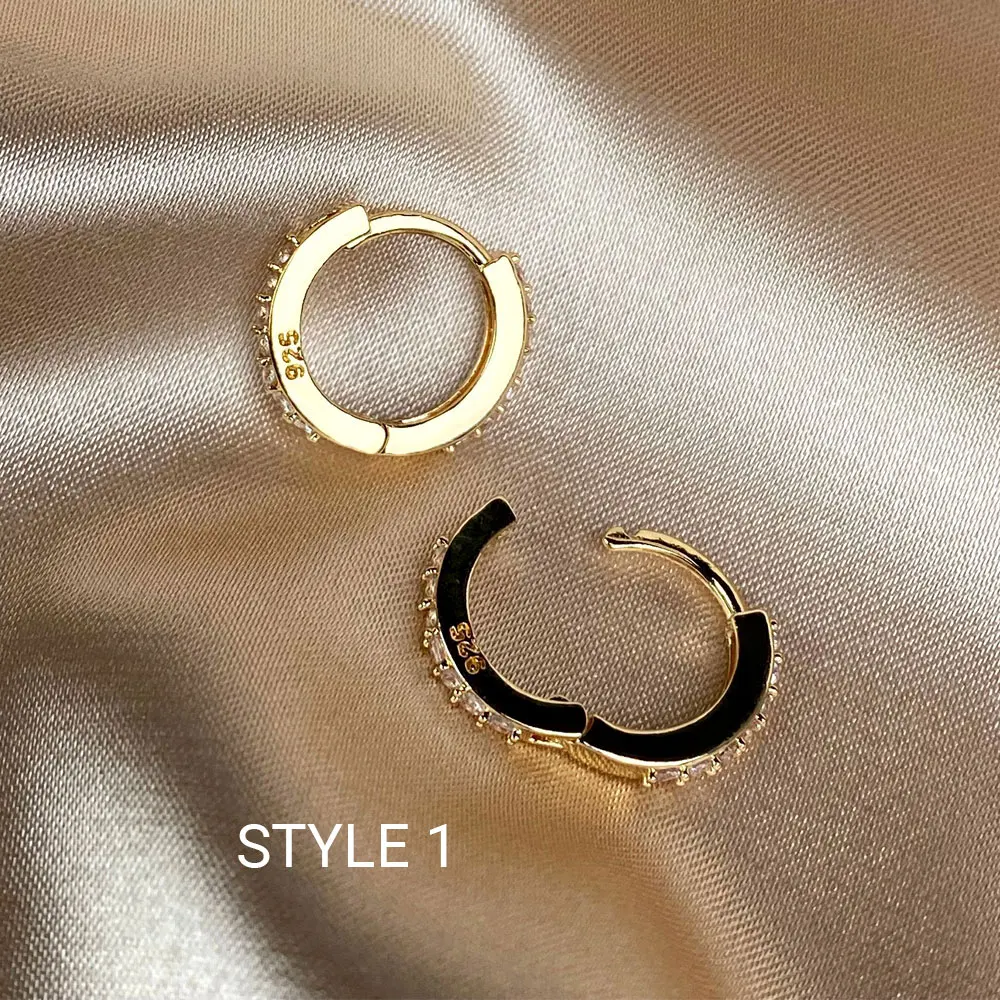 1Pair Stainless Steel Minimal Hoop Earrings Crystal Zirconia Small Huggie Thin Cartilage Earrings Helix Tragus Piercing Jewelry