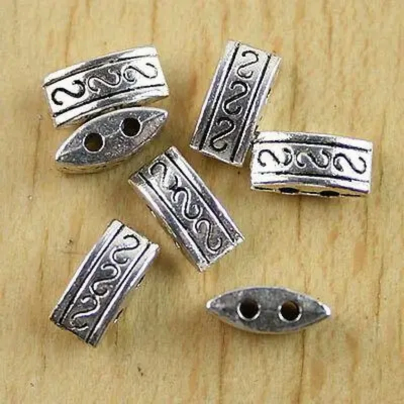 50Pcs 10x5mm Tibetan silver 2 hole bail spacer beads H0155