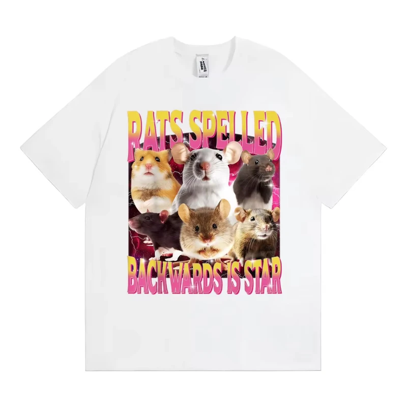 Rats Spelled Backwards Is Star Funny Rat Meme T Shirts Women Retro Humor Short Sleeve T-shirts Oversized T-shirt