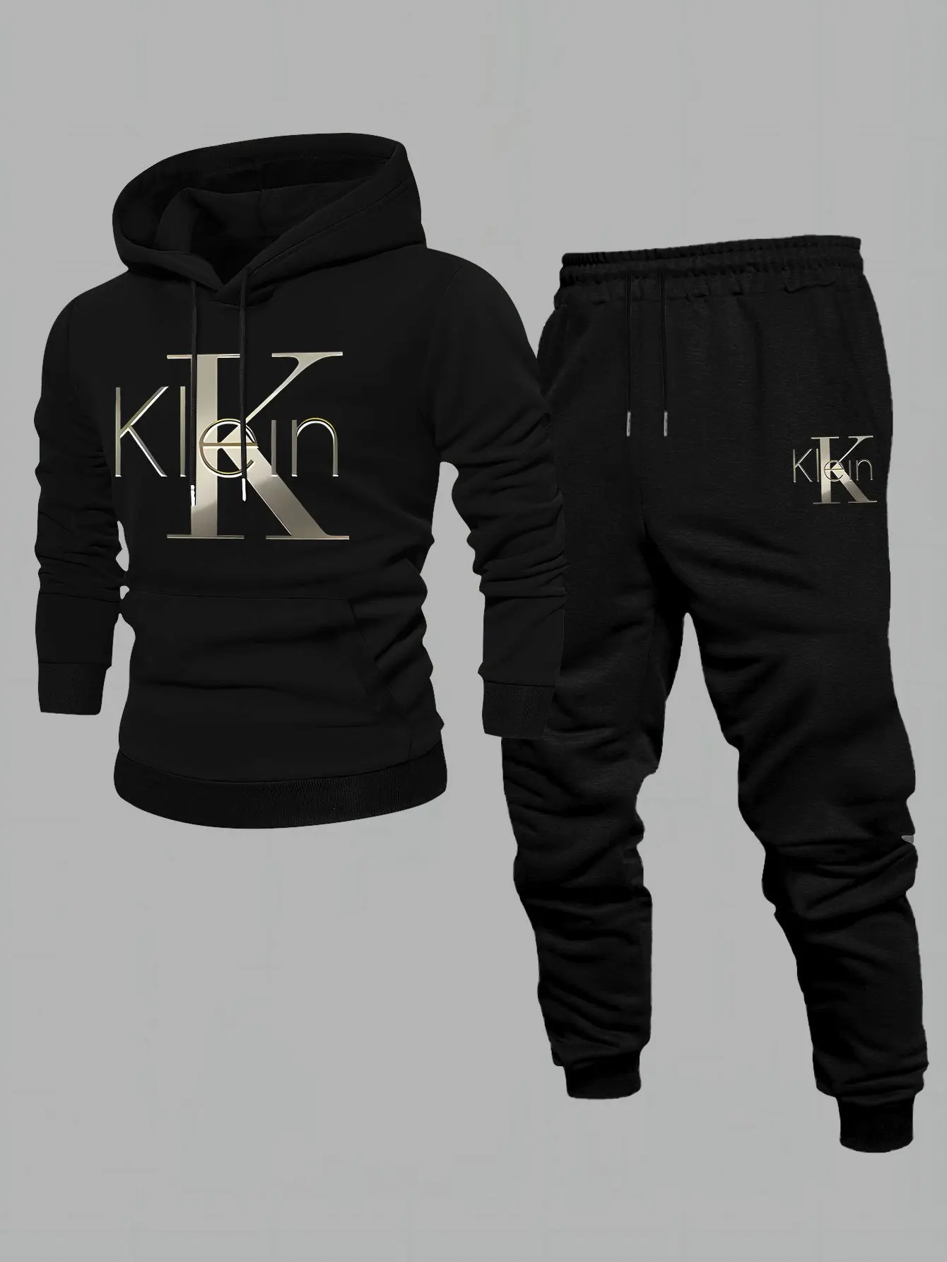 Men 2026 New 2‑Piece Tracksuit Printed Hoodie & Sweatpants Loose Fashion Streetwear Casual Daily Sportswear Outfit