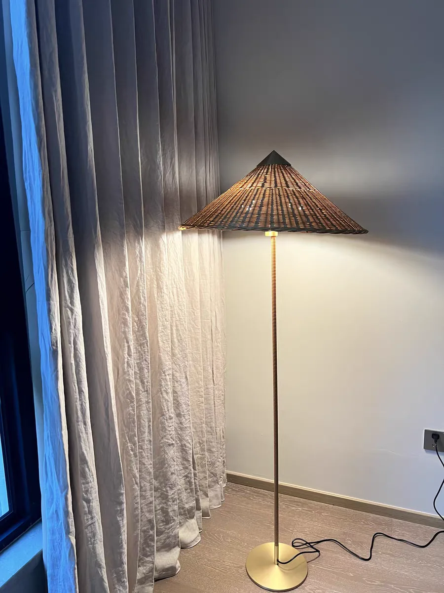 مصباح أرضي منسوج خشبي بتصميم شمالي عتيق، إضاءة داخلية مزخرفة لغرفة المعيشة أو غرفة النوم أو الأريكة #3