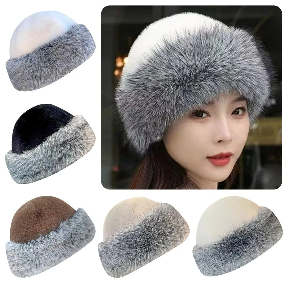 

Fashion Warm Fluffy Fur Bucket Hat Ear Protection Thicken Fisherman Hat Soft Plush Panama Cap Winter