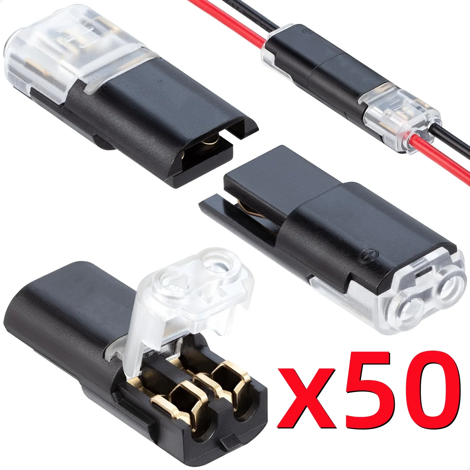 20/50/100 pcs H2 2-Pin Pluggable Wire Connectors, Nylon Insulated Copper Quick Connect Terminal Blocks, Suitable for Low-Voltag